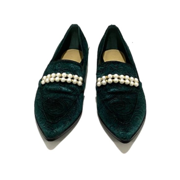 MARC FISHER Kneel Loafer Flats Dark Green Velvet Womens Size 6.5 Whimsigoth NWOB - Picture 2 of 6